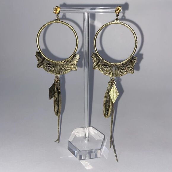 NWT Free People Winona Hoops - Gold Brass with Red Coral Stones - Picture 8 of 11